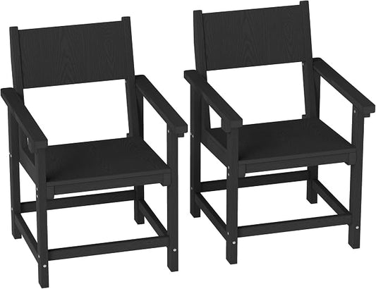 HDPE Outdoor Patio Dining Chairs,Dining Chairs Set of 2 with Arms, Waterproof, Rot Resistant, for Outside, Lawns, Porch, Patio, Deck, Garden Black