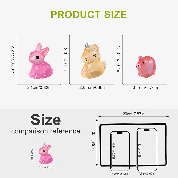140Pcs Glow-in-The-Dark Mini Resin Animal Figurines Miniature Figures Glowing in The Dark Garden Accessories Aquarium Landscape Bonsai Ornaments