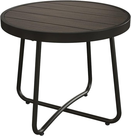Grand patio 20-in Outdoor Small Side Table, Round Side Table with Imitation Wood Top, Modern Accent End Table for Patio Living Room, Dark Grey