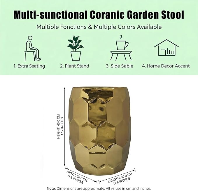 Decorative Ceramic Garden Stool, Hand-Crafted Outdoor Side Table, Shoe Changing Drum Stool for Patio, Living Room Accent Furniture(Yellow 2)