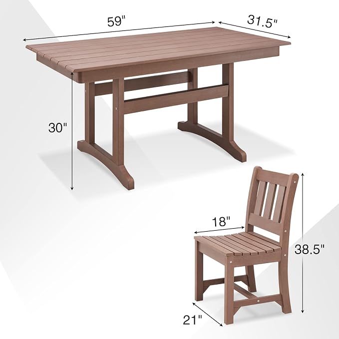 Psilvam Patio Dining Chairs, Poly Lumber Outdoor Patio Chair, Weather Resistant Patio Chair that Never Rust, Suitable for Garden & Backyard, Net Weight 28 LBs (21" D x 18" W x38 1/2" H, Brown)
