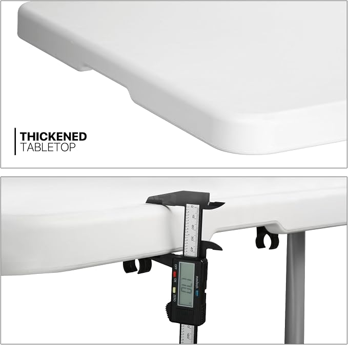 MoNiBloom 4Ft Folding Card Table, Outdoor Foldable Small Portable Plastic Dining Picnic Cookout Table w/Height Adjustable and Handle, White