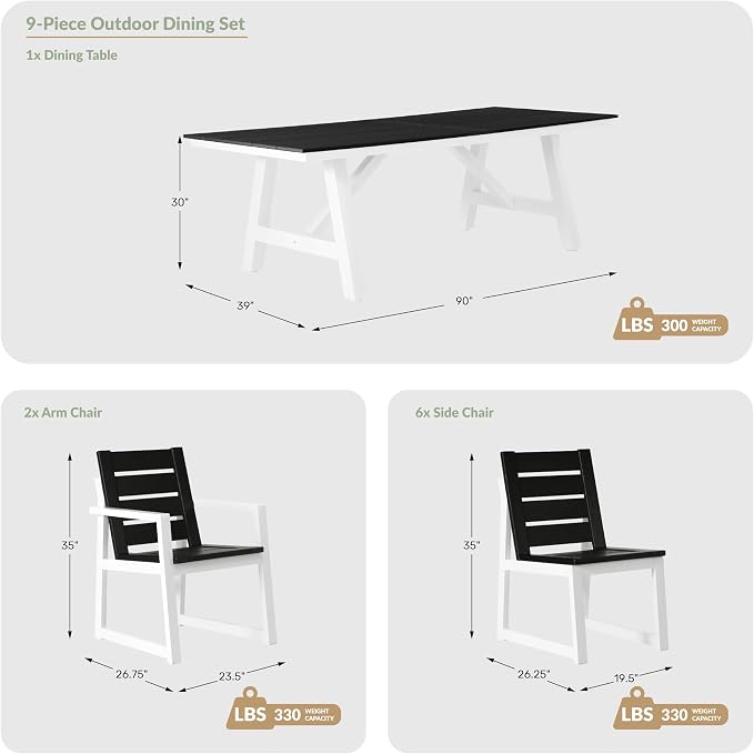 WestinTrends Cape May 9-Piece HDPE Outdoor Furniture Patio Dining Table with Umbrella Hole and Chairs Set for 8, Dark Brown