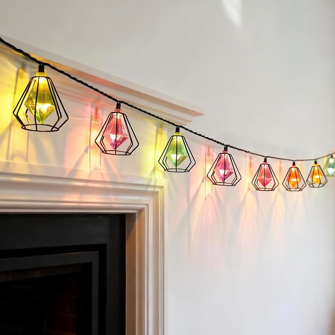 Vigdur Outdoor String Lights, 10FT Multicolor Lantern String Lights Plug-in | Metal Shade, 10 Colored Bulbs, UL Listed, 10 Strands Connectable, Outdoor Hanging Lights for Porch Garden Wedding Party