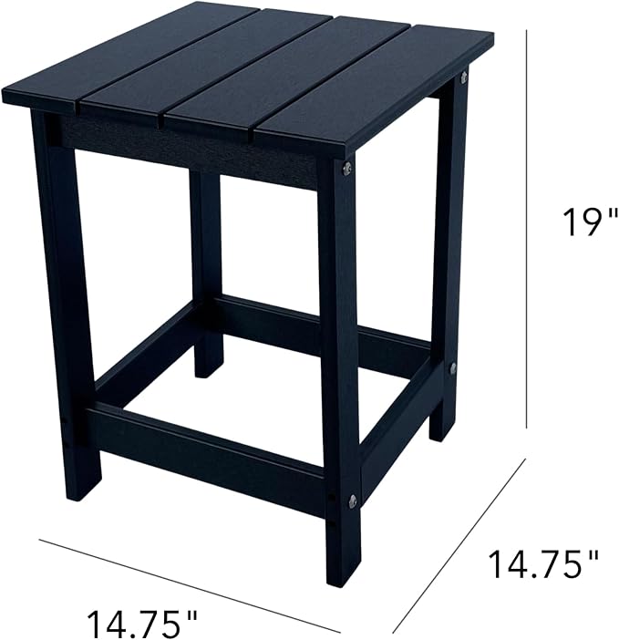 Shine Company Adirondack Square Outdoor Side Table, HDPE Resin End Table, Weatherproof Small Table, Black