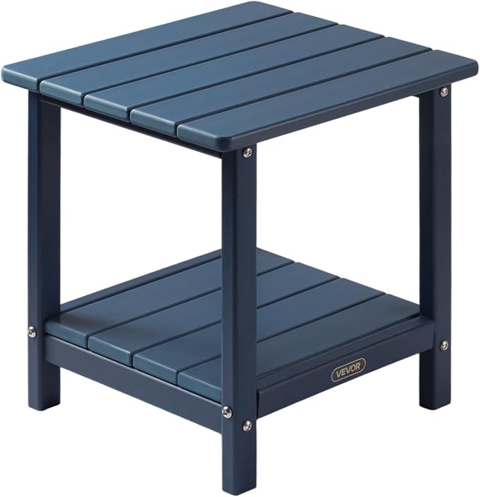 VEVOR Outdoor Side Table, 17.72W x 14.96D x 17.32H Inch, Double Layer HDPE Outside End Table for Easy Maintenance, Withstand Harsh Weather, Fit for Patio, Pool, Beach, Porch, Indoor, Backyard, Blue