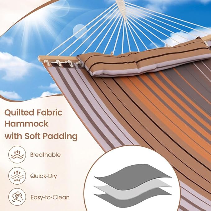 Portable Brown Beech Wood Foldable Hammock with Detachable Pillow for Patio/Balcony 55.5x75in, 265lb Capacity Stylish