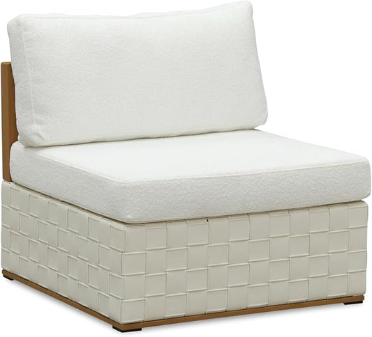 PURPLE LEAF Patio Furniture Set Armless Chair Outdoor Sectional Sofa Patio Conversation Set with Olefin-Blend Fabric and Modern PU Leather Base, Patio Couch for Porch, Balcony, Garden, White