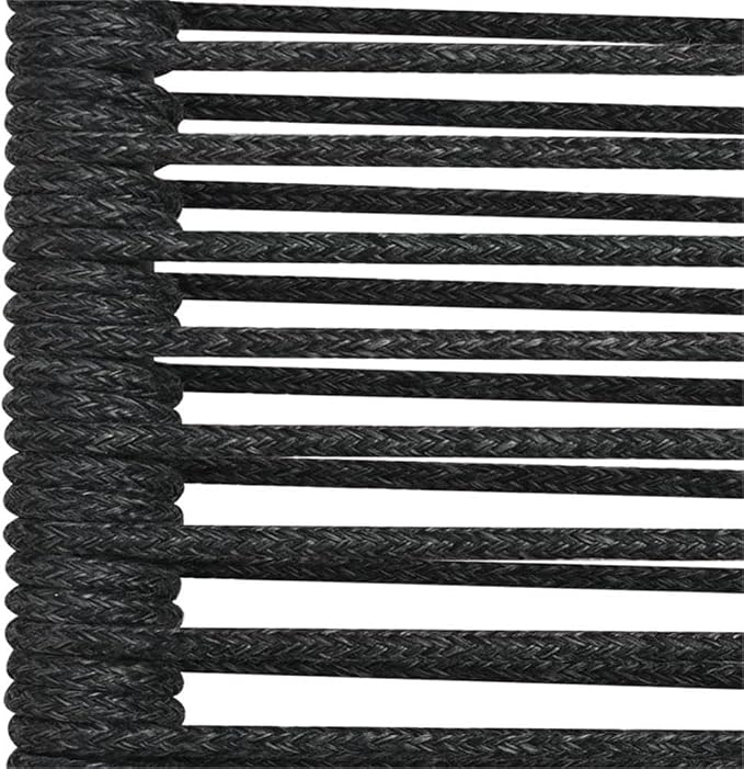 BOWERY HILL 6-Piece Patio Dining Set, Cotton Rope, Powder-Coated Steel, Tempered Glass Table, Black Finish, All-Weather, Contemporary Outdoor Furniture for Garden, Deck, Patio Dining Use