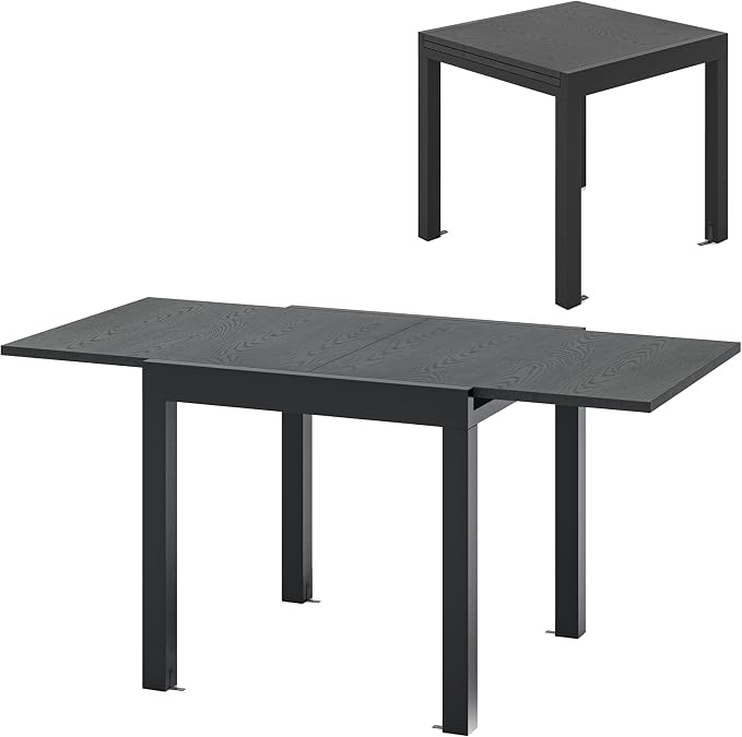 Tangkula 31.5"-63" Extendable Patio Dining Table, Aluminum Adjustable Outdoor Dining Table for 4-6 People, L-Shaped Brace Included for Fixation, Space-Saving Outside Table for Garden, Porch, Poolside