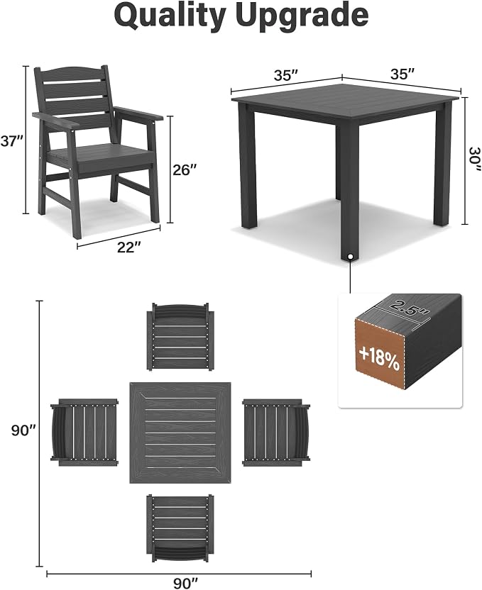 YEFU Outdoor Patio Table HIPS: Square Wood Grain Waterproof Easy-Clean All-Weather Patio Dining Table - Rust-Resistant Modern Outdoor Dining Table for Backyard Garden Deck Poolside（Grey）