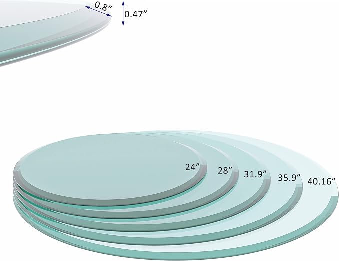 28" Round Glass Table Top - 1/2" Thick Beveled Edge Tempered Glass, Replacement Glass Top for Kitchen/Patio Table