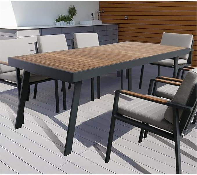 Armen Living Nofi Outdoor Dining Table, Charcoal/Teak Wood