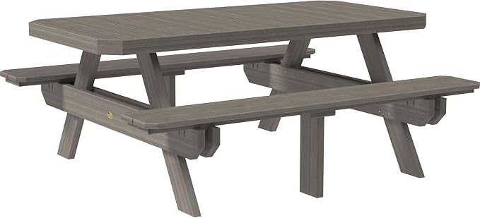 LuxCraft 6 Foot Poly Rectangular Picnic Table - Outdoor Furniture, Dining Height Table with Umbrella Hole, Seats 6 Adults, All Weather - Amish Made in USA (Coastal Gray)