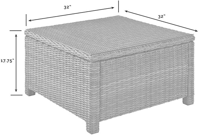 Pemberly Row 32" Square Patio Coffee Table, Glass Top, Brown Finish, PE Wicker and Steel Frame, Weather-Resistant Outdoor Table for Patio or Deck