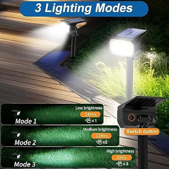 Solar Spot Lights Outdoor Waterproof 6 Pack Landscape Spotlight Cool White | Waterproof IP65, 46 LEDs, 3 Modes Auto On/Off WENATY Solar Powered Flood Lights for Outside Pathway, Yard, Garden, Walkway