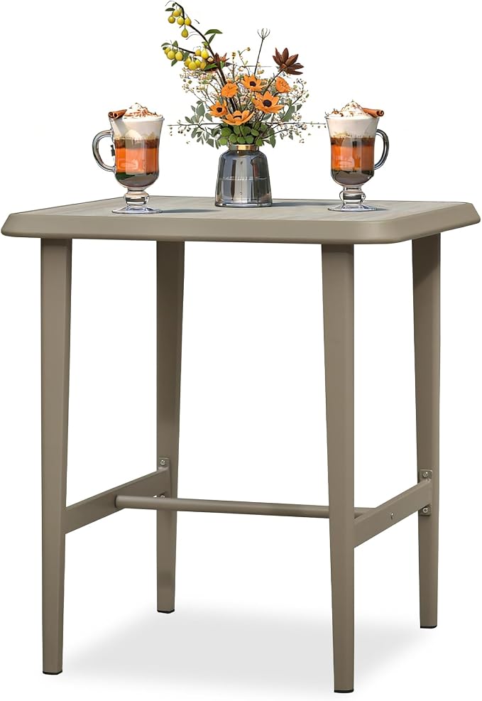 PURPLE LEAF Counter Height Table Patio Square Table Dining Coffee Kitchen Breakfast Bistro Outdoor Pub Bar Table for Garden Balcony, Champagne