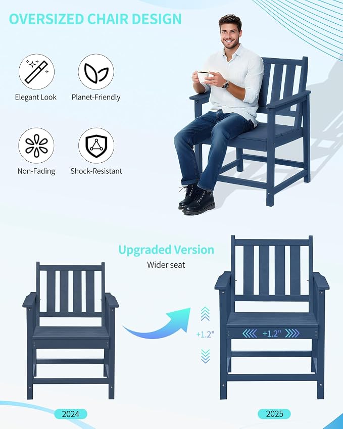 Outdoor Patio Dining Set for 6, HDPE Dining Furniture Set with Umbrella Hole Cut-Out Table and 4 Chairs and 1 Bench, All Weather Outdoor Dining Bench Sets for Garden, Deck, Navy Blue