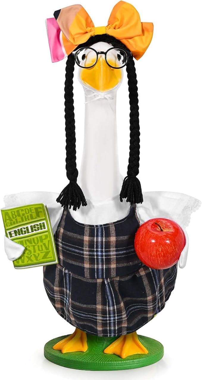 JcHrmers Teacher Porch Goose Outfits Back to School Goose Outfits Lawn Goose Clothes Fits 23" Cement Plastic Goose Statue for School Classroom Outdoor Garden Yard Patio Decor