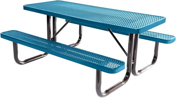 COATEDOUTDOORFURNITURE Heavy-Duty Portable Outdoor Picnic Table, Thermoplastic Coated Expanded Metal Commercial-Grade Patio Dining Furniture Made in America (6ft Rectangular, Light Blue)