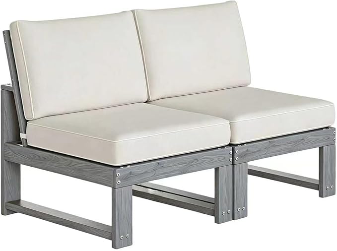 2-Piece Patio Furniture Set,Outdoor HDPE Sectional Sofa with Cushions,Outdoor Sectional Furniture Set for Porch,Backyard,Deck,Grey