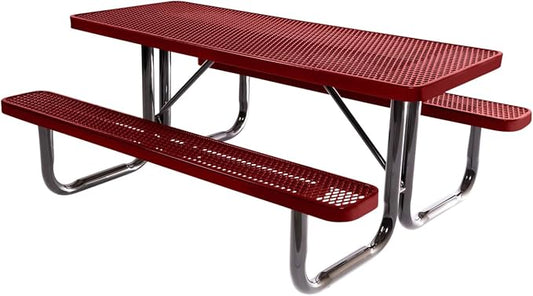 COATEDOUTDOORFURNITURE T6-TXTBUR Heavy Duty Rectangular Portable Picnic Table, 6 Ft, Textured Burgundy, Made in America