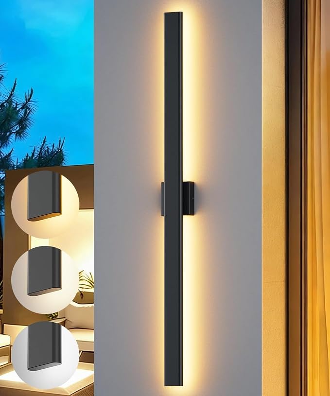 Aipsun Black Outdoor Wall Sconce 3000K 4000K 6000K, 56.3in Modern Exterior Light 1 Pack, Long LED Linear Wall Light Outside Lighting for Entrance, Hallway, Garage, Porch(3CCT)