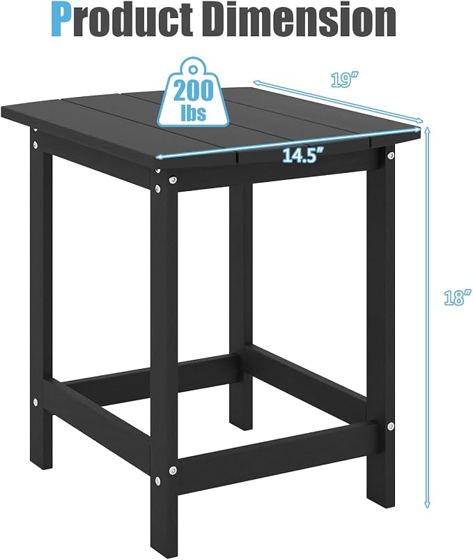 Tangkula Outdoor Side Table, Weather Resistant Adirondack Table, Outdoor Indoor Chairside End Tables, Waterproof HDPE, for Patio Poolside Porch Backyard, Easy Assembly, 19 x 14.5 x 18 Inch (1, Black)