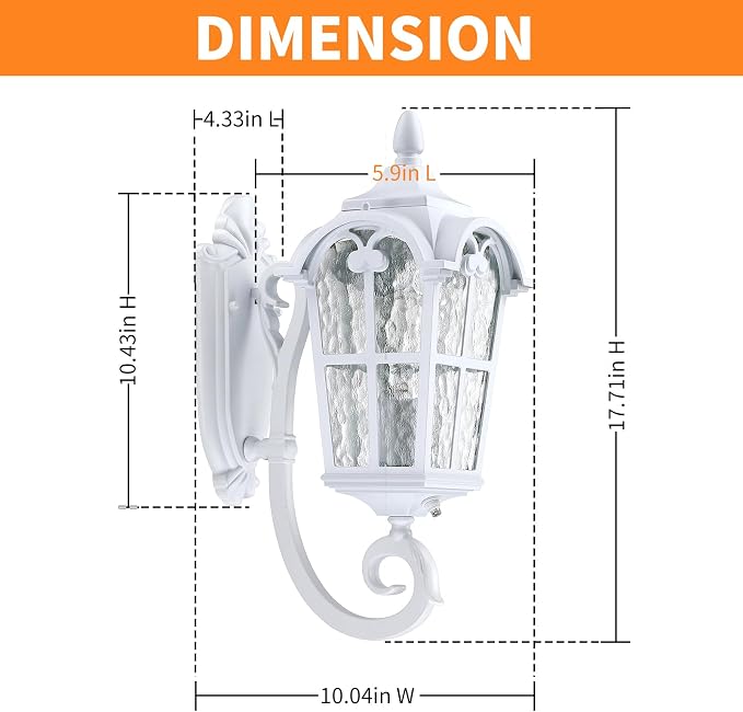 17.71" Dusk Dawn Outdoor Porch Light White Exterior Wall Lantern | Modern Outside Sconce Lighting Fixtures Waterproof Wall Mount Lamp for House Garage Patio Entryway