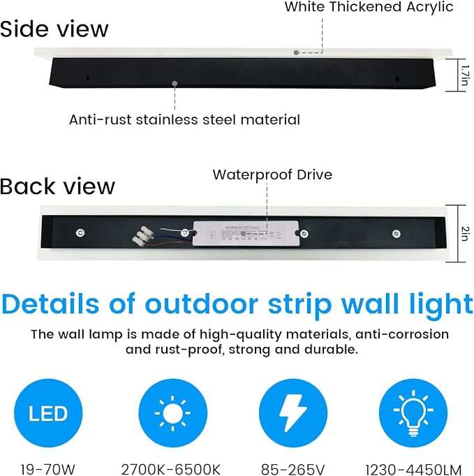 Modern Outdoor Lights - 47.3inch Outdoor Exterior Linear Sconce Black Patio Wall Light Fixtures, Long Strip Wall Lights Fixture Outside for Garage, House