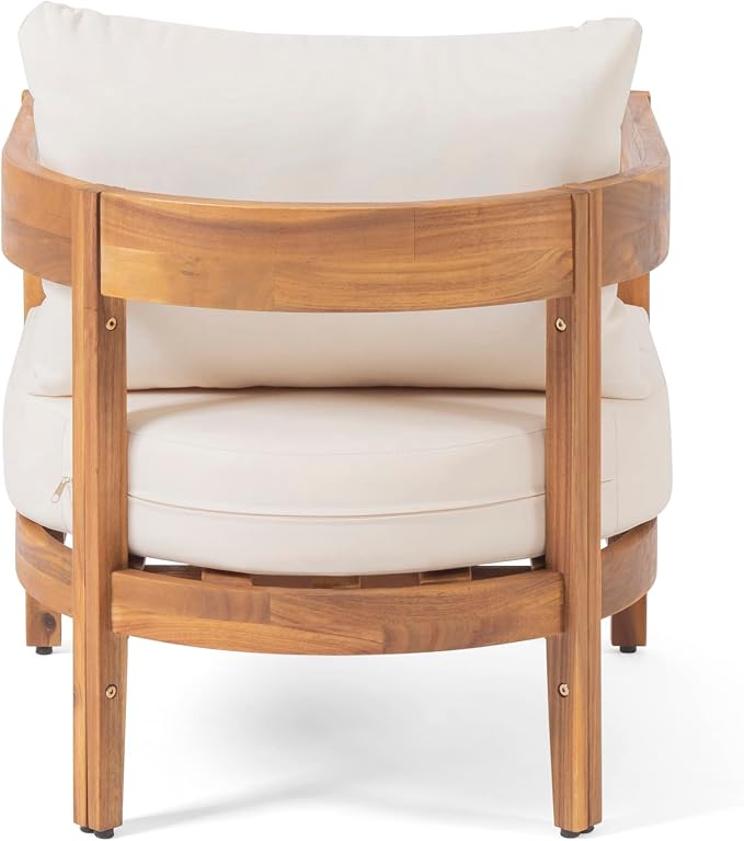 Christopher Knight Home Maze 3-Piece Acacia Wood Patio Furniture Set, Outdoor Conversation Club Chair Set with Coffee Table, Patio Chat Set for Backyard Balcony, Teak+Beige