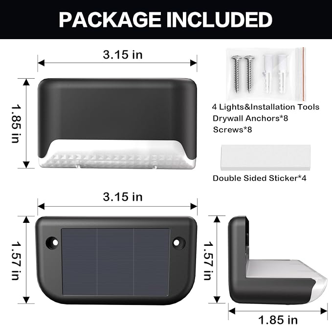 BKBB PPBB Solar Deck Lights Outdoor, 4Pcs Solar Step Lights, Waterproof LED Solar Lights for Outdoor Stairs, Step, Fence, Yard, Patio, Railing, Garden and Pathway