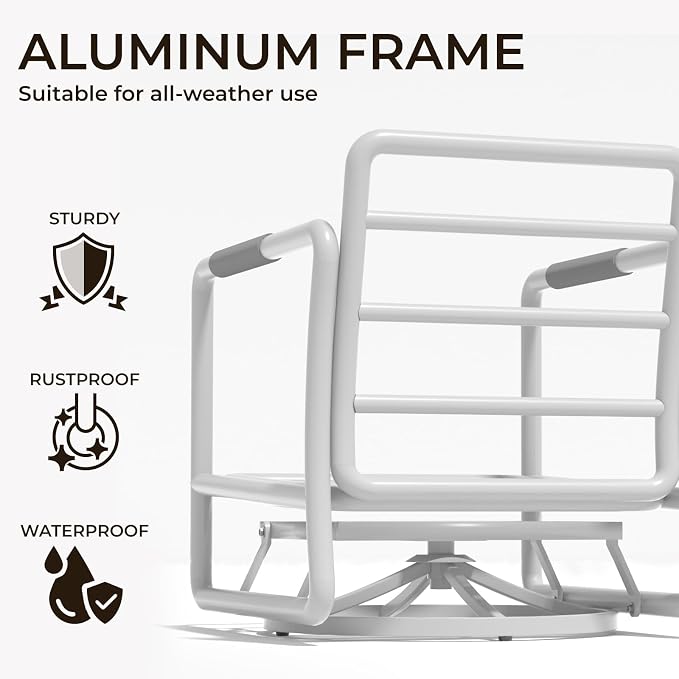 3-Piece Aluminum Outdoor Swivel Rocker Chair Set, 360° Swivel Rocking Seats with 6.5" Thick Cushions, 24" Wide Seat 380LBS Capacity & Side Table for Porch, Deck