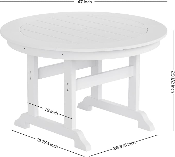 WestinTrends Malibu Patio Dining Table, All Weather Poly Lumber Adirondack 47" Trestle Round Outdoor Table with Umbrella Hole, Black