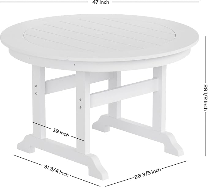 WestinTrends Malibu Patio Dining Table, All Weather Poly Lumber Adirondack 47" Trestle Round Outdoor Table with Umbrella Hole, Dark Green