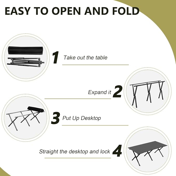 4.5 Ft Folding Portable Picnic Camping Table, Aluminum Roll-up Table with Easy Carrying Bag for Indoor, Outdoor, Beach, Backyard, BBQ, Party, Patio, Picnic