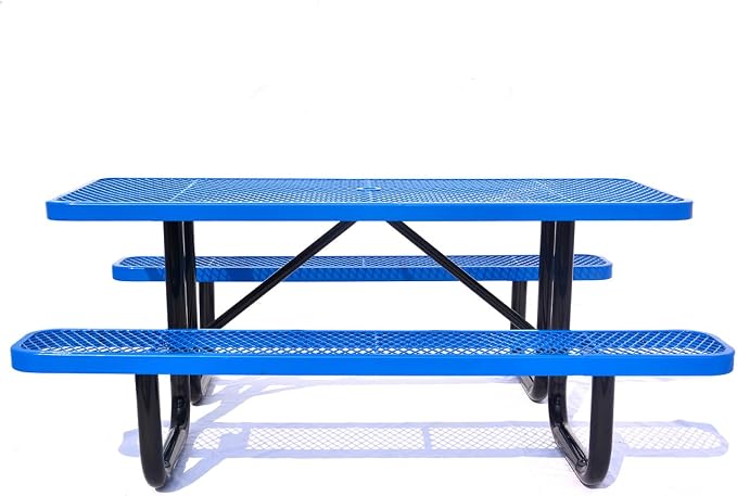 Heavy Duty 6' Rectangular Picnic Table, Expanded Metal,(72" Long) (Blue)