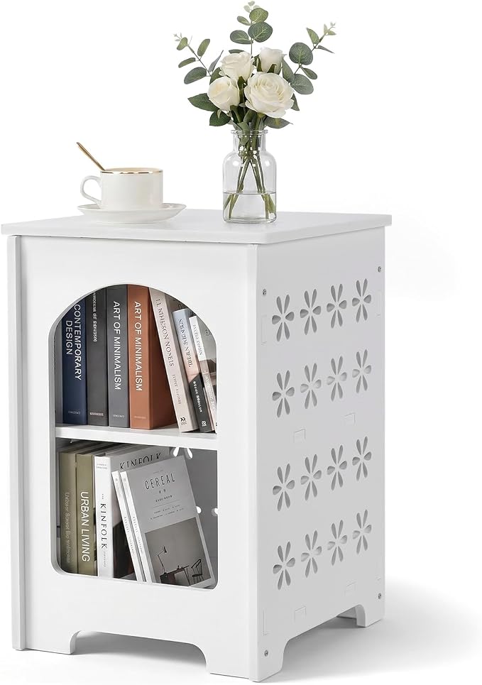 Outvita Side Table for Indoor & Outdoor, Square Modern Side Table with Storage Layer, Night Stand, Bedside Table, Tooless Assembly for Patio, Living Room, Bedroom