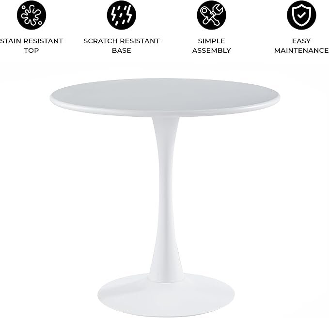 LeisureMod Bello 35" Round Outdoor Dining Table, Modern Black Metal Patio Bistro Table with Pedestal Base, Weather-Resistant Accent Table for Balcony, Garden, Deck, Backyard & Cafe, White