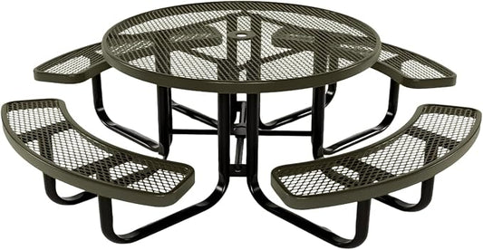 COATEDOUTDOORFURNITURE Heavy-Duty Portable Outdoor Kids Table with Umbrella Hole, Expanded Metal Kids Picnic Table, Commercial-Grade, Made in America (46 in, Round, Childrens, Textured Gold Vein)