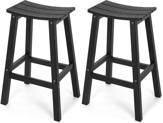 Stoog All-Weather Bar Stools Set of 2, 28" Outdoor Barstools with 400 lbs Capacity, Low Maintenance HIPS Patio Furniture for Kitchen Counter, Deck & Garden, Black