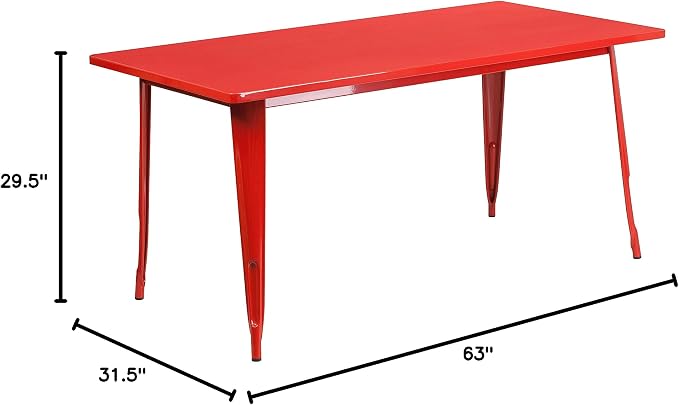 Flash Furniture Charis Commercial Grade 31.5" x 63" Rectangular Red Metal Indoor-Outdoor Table