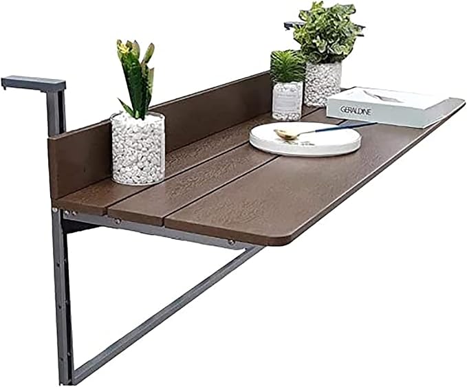 Balcony Bar Table for Railings,Outdoor Side Tables, Balcony Railing Hanging Table Folding Balcony Table Hanging Adjustable Deck Table for Patio, Garden,1.5cm Imitation Wooden