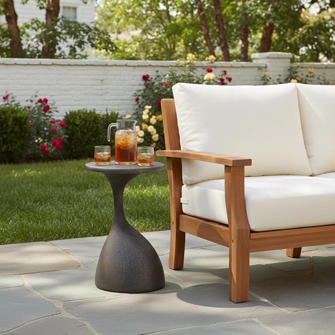 Christopher Knight Home Caldera 16" Lightweight Concrete End Table, Indoor Outdoor Accent Table, Side Table with Oval Top and Wide Base, Small Side Table for Patio, Balcony or Living Room, Copper