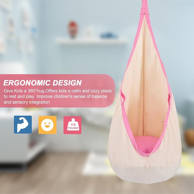 YAERSI Kids Pod Swing Seat Cotton Child Hammock Chair with PVC Inflatable Cushion for Indoor and Outdoor Use Portable