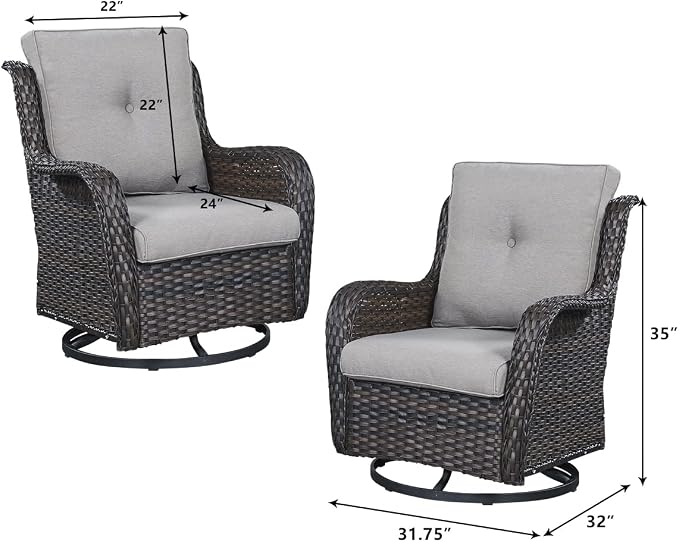 HUMMUH 5 Pieces Outdoor Furniture Patio Furniture Set Wicker Swivel Patio Chairs with 2 Seater Outdoor Sectional Sofa/Patio Loveseat with Ottomans, Brown/Grey