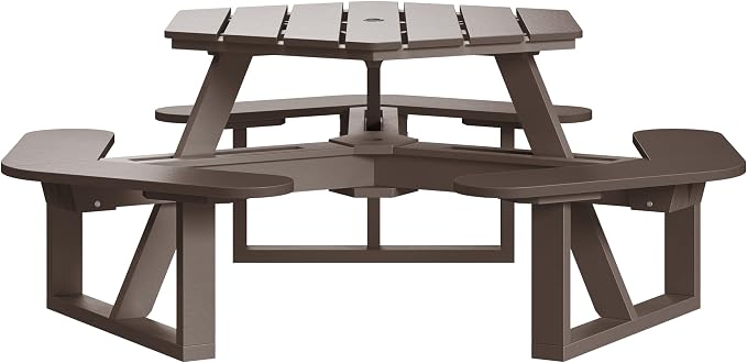 Shoreline Made in USA Hexagon Picnic Table, Seating for 6, Mangrove Brown