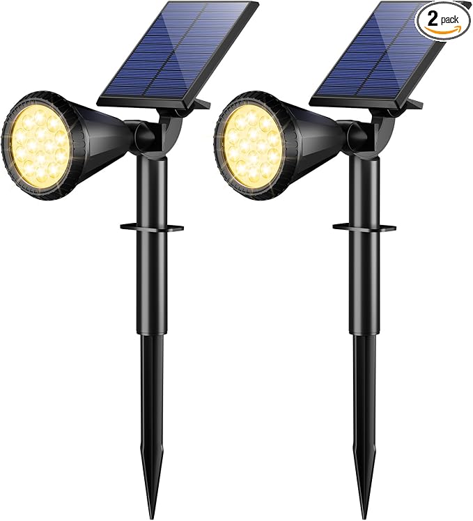 Solar Spot Lights Outdoor Waterproof IP65, Flag Landscape Spotlights | 2 Pack 4 Lighting Modes Solar Powered Spotlights Auto On/Off,Solar Garden Yard Pathway Wall Uplights for Outside,Warm White