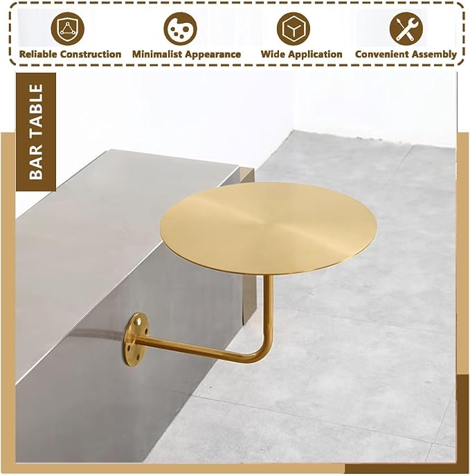 Round Bistro Pub Table - Wall-Mounted Cocktail Table, Silver Stainless Steel, Ideal for Indoor/Outdoor Dining, Compact 15.7"x15.7"x17.7" Bar Table for Home & Patio