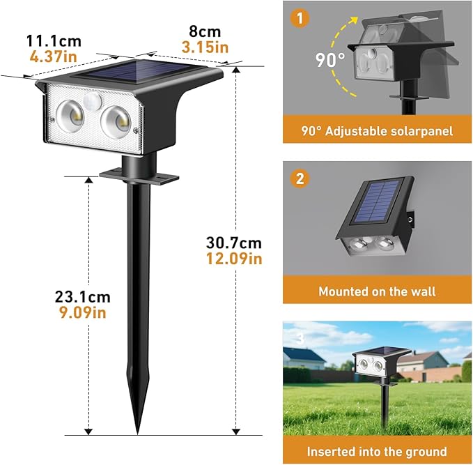 btfarm 4 Pack Solar Lights Outdoor Waterproof, Motion Sensor Outdoor Lights | 3 Modes Solar Powered Yard Garden Solar Spot Lights for Outside Pathway Landscape Lighting, Cool White